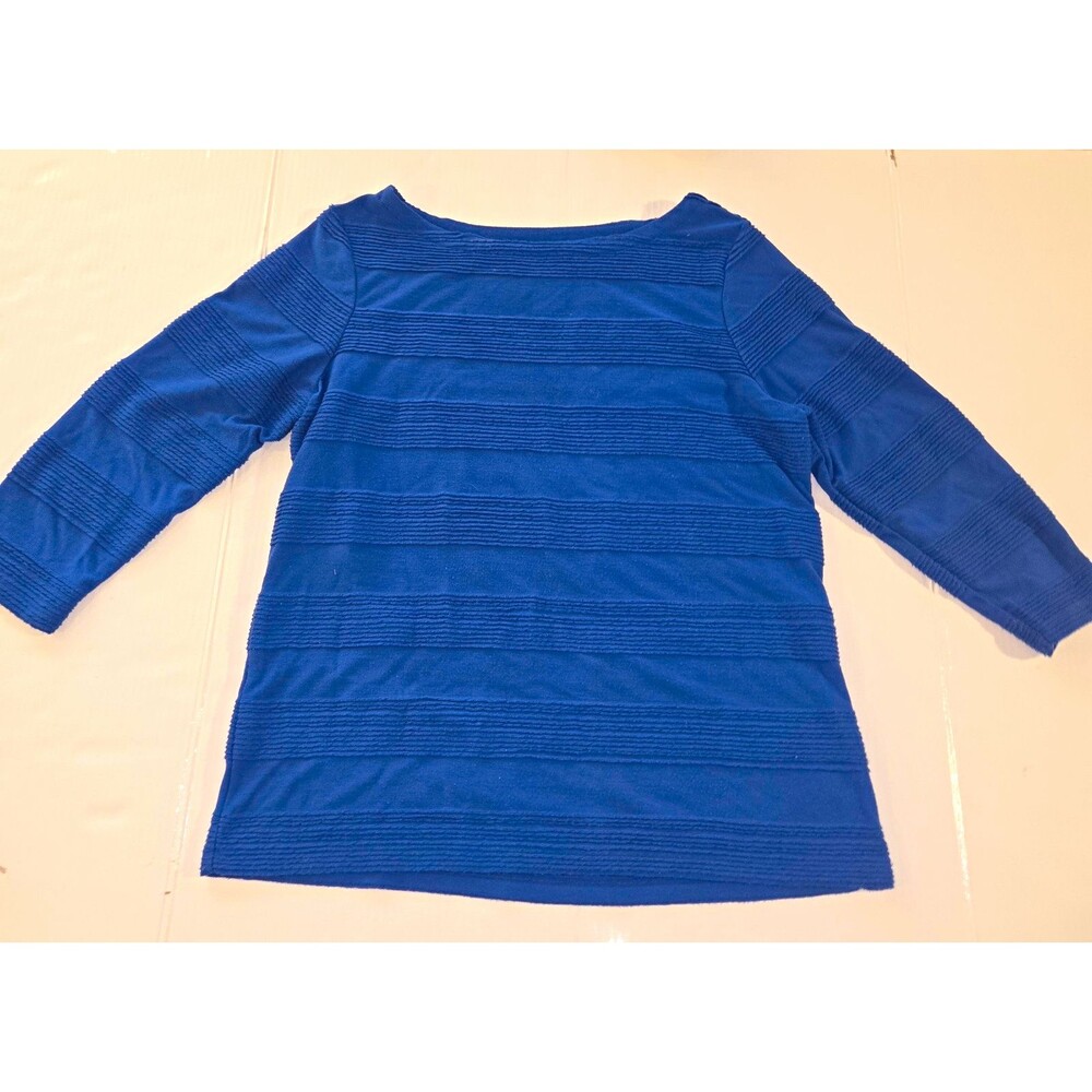 St. John's Bay Women's Petite PL Blue Textured Knit Scoop Neck 3/4 Pullover